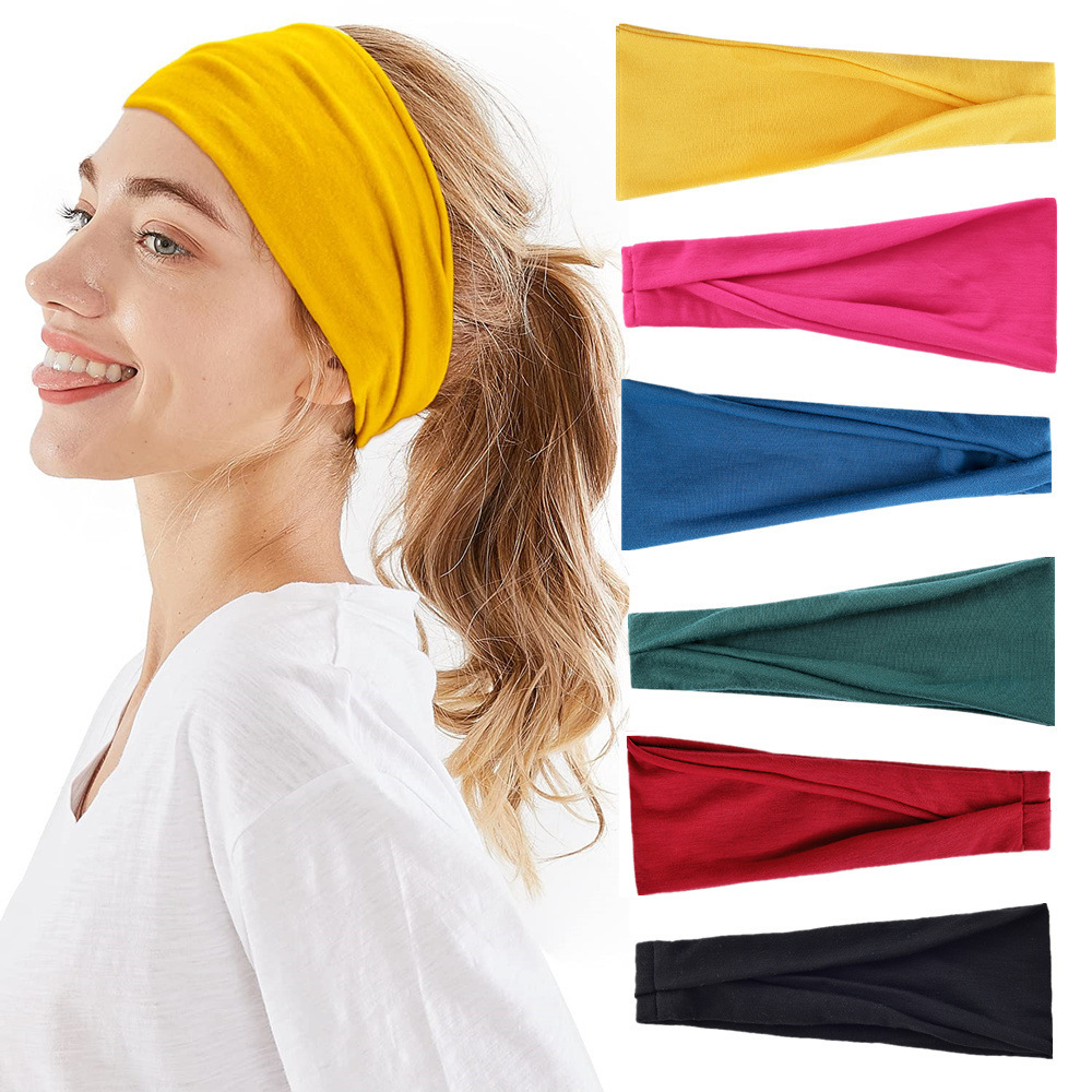 New European and American Solid Color Sports Yoga Hair Band Sweat Absorbing Band for Men and Women Running Fitness Headband Elastic Hair Band Tape