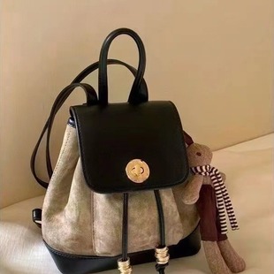 2023 autumn and winter new casual high-grade suede leather backpack small schoolbag versatile outing small backpack