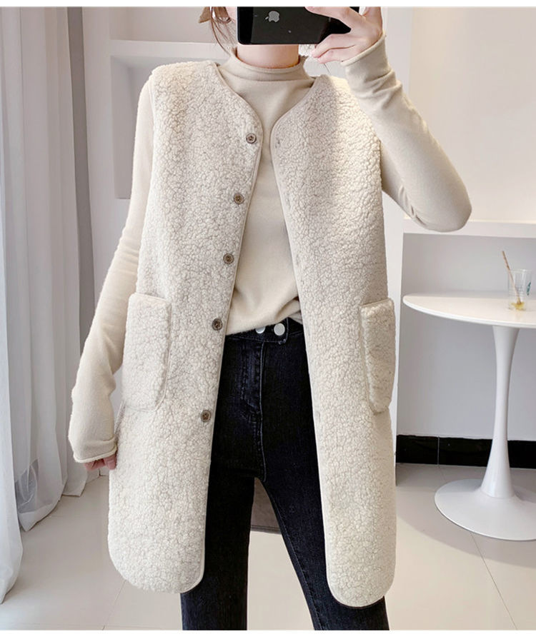 Fashionable All-match Vest Women's Warm Thickened Fleece-like Lamb Fleece Women's Single Outer Vest Women's Autumn and Winter New Vest