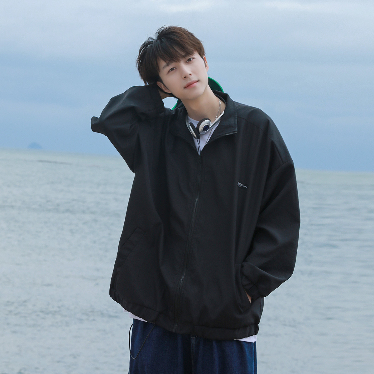 Stand Collar Jacket Men's Fashionable ins Hong Kong Style Simple Casual Top Spring Loose Fashionable Brand Duffy Coach Jacket