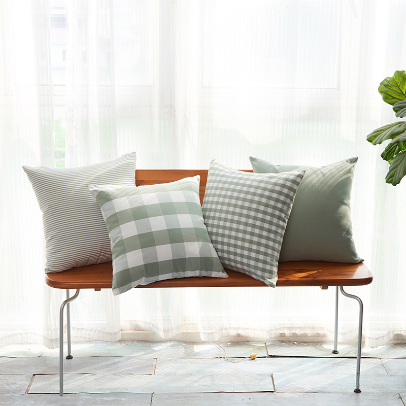 2025 New Polyester-Cotton Canvas Leisure Back Support Cushion Striped Series Green Sofa Pillow Cover for Living Room