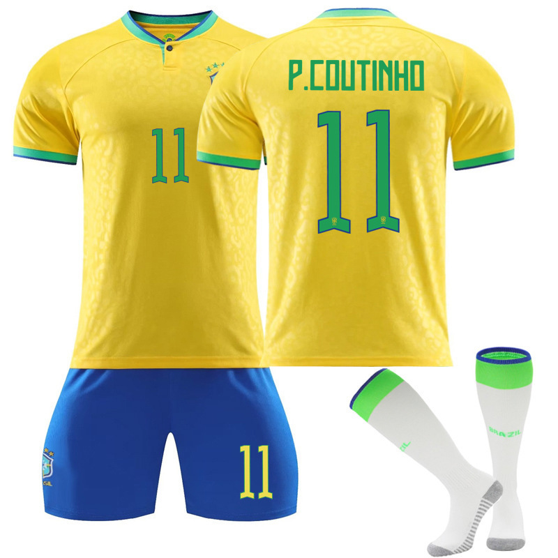 2022 Qatar Football Suit Brazil Main No.10 Neymar No.20 No.18 Children Adult Away Jersey Set