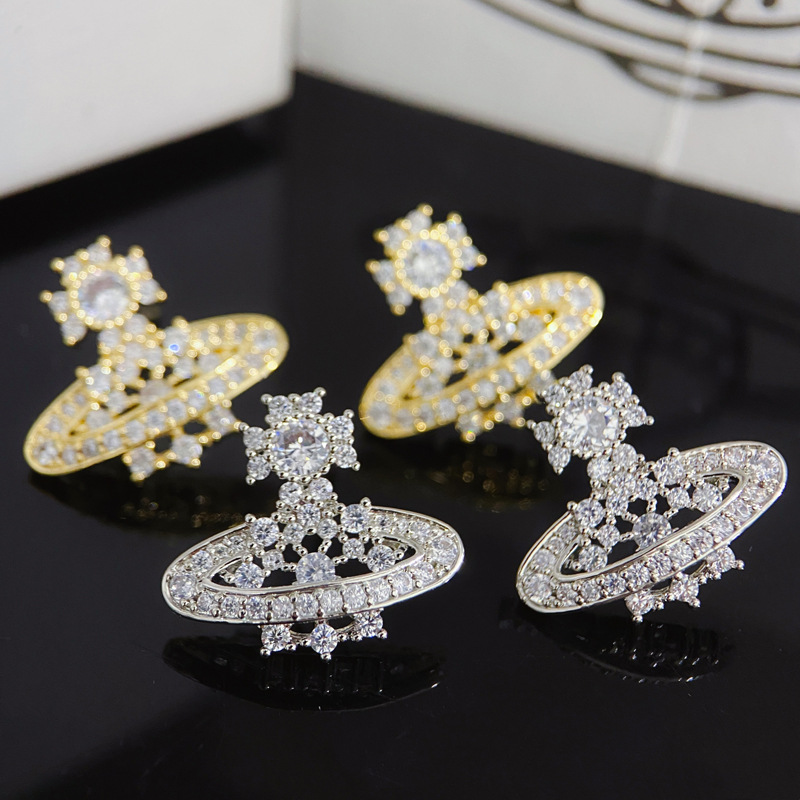 新款氣質西太后滿鑽土星耳釘個性感ins風星球耳環輕奢耳飾品