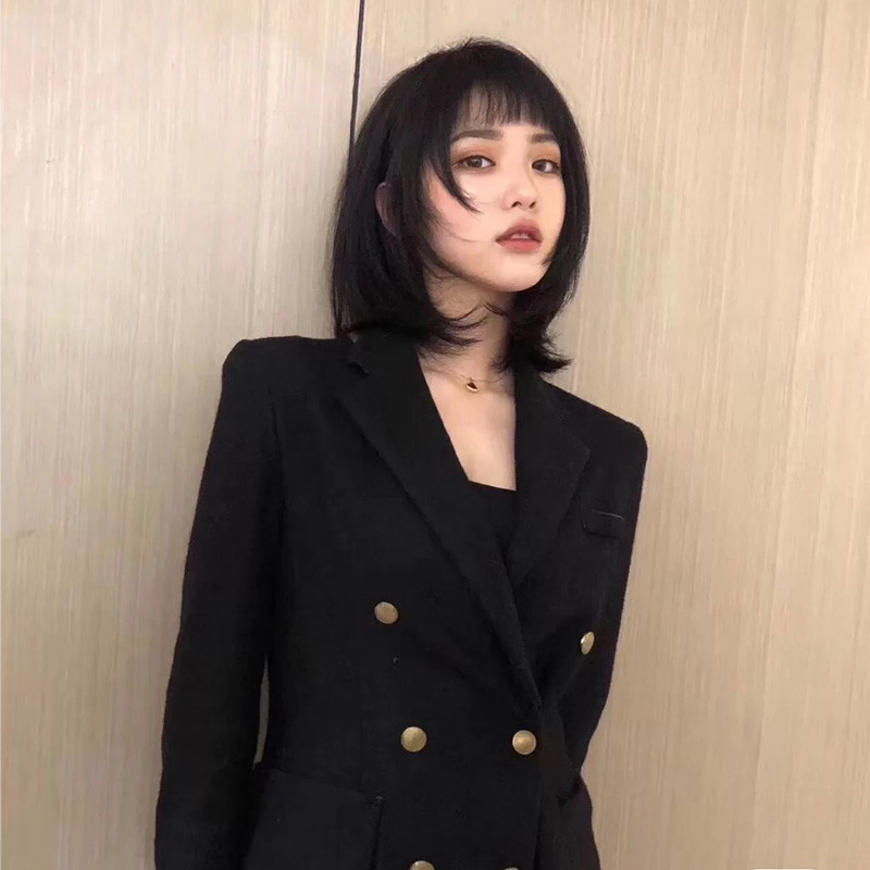 European and American Fashion Women's Wig Long Hair Buckle Clavicle Hair Cover Cross-border E-commerce Can Beveled Air Bangs Wig