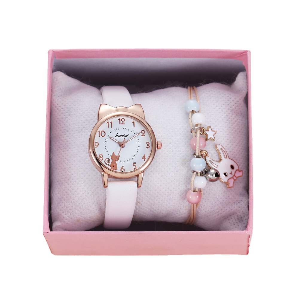 2 pcs/set children's small fresh student wind girl heart animal dial belt quartz watch rabbit bracelet