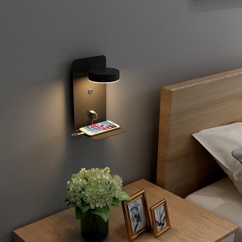 跨境灯具北欧壁灯卧室床头灯阅读简约创意免接线LED灯usb手机充电