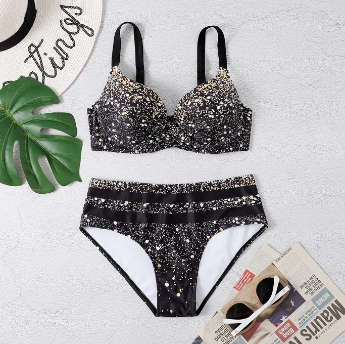 2023 European and American cross-border Starry Sky customized printed hard bag split bikini Amazon AliExpress split bikini