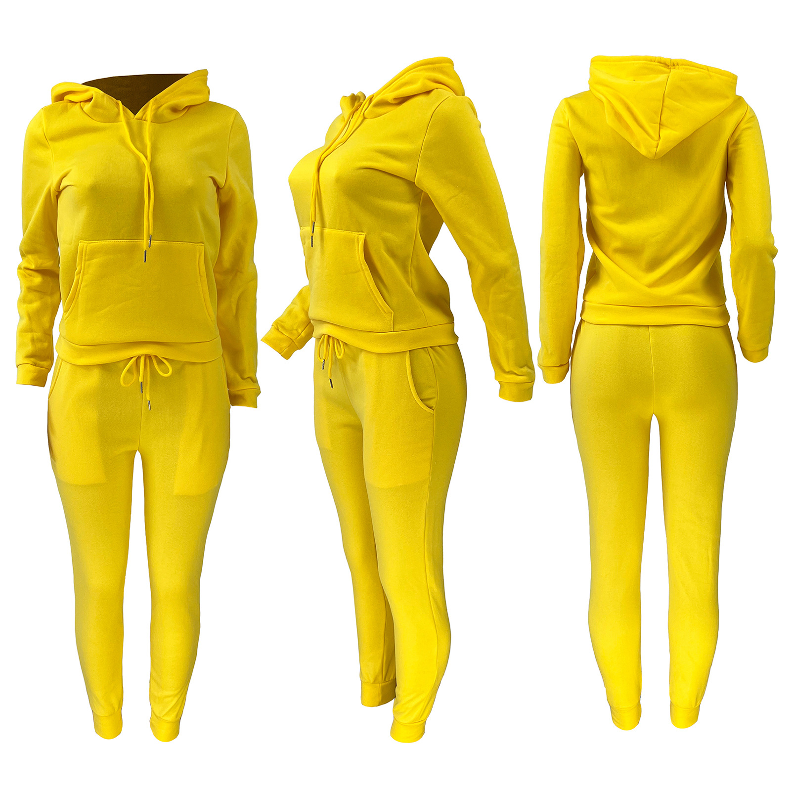 HR8197 European and American women's clothing  independent station supply autumn and winter plus velvet drawstring hooded two-piece set_voghion.com