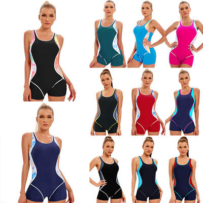 2022 Amazon ladies sports one-piece swimsuit conservative color matching European and American sexy backless cross-border swimwear wholesale