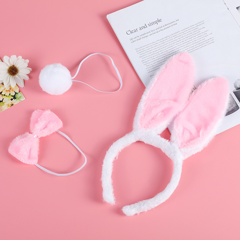 Game Props Plush Rabbit Headband Three-piece Children's Festival Performance Props Ears Headband Bow Ties