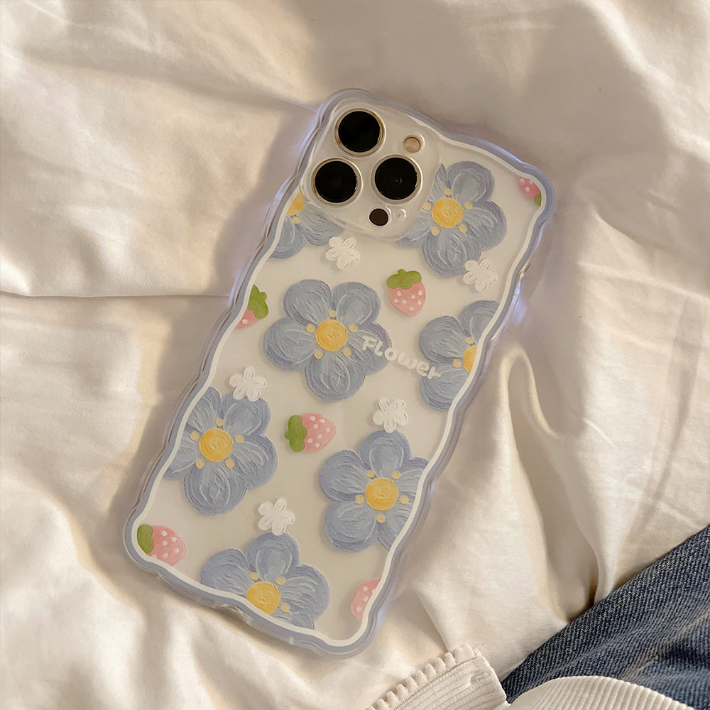 Flowers for iphone14pro max Apple mobile phone case 16 wavy edge 11 wholesale 13 generation hair X original 15