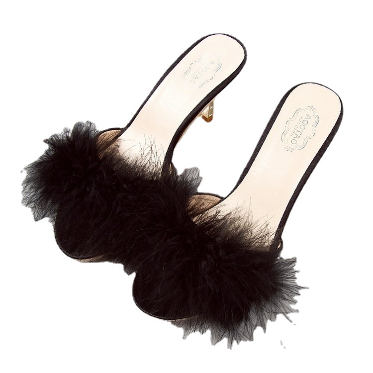 Slippers Women's Summer 2022 New Korean Style Mao Mao Thin-heeled Sandals Slippers Open-toed Outer Wear High-heeled Slippers Wholesale