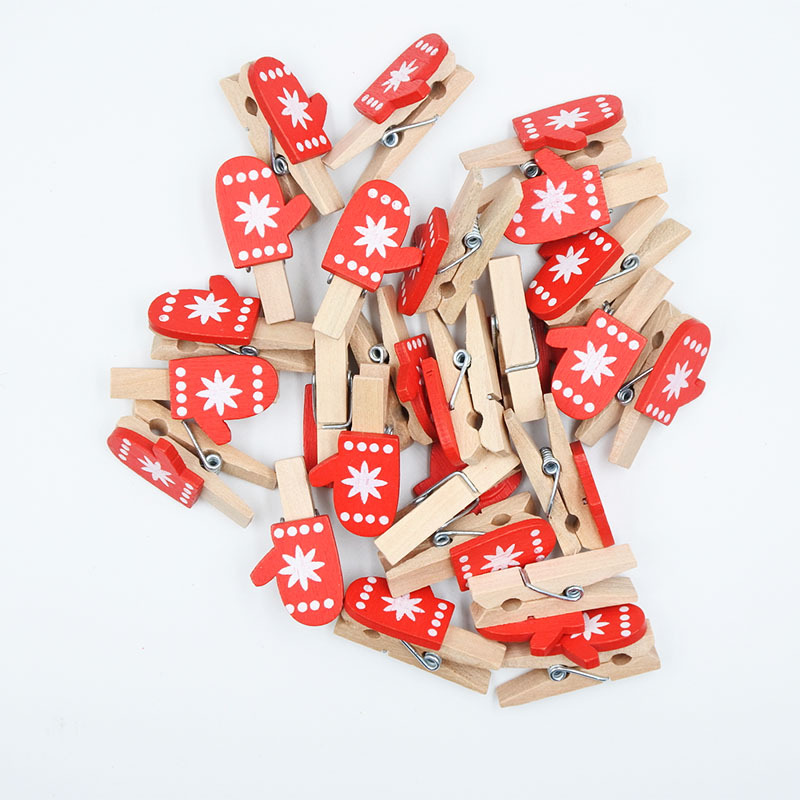 3.5cm Christmas Series Wooden Clip Wholesale Christmas Decorative Wooden Clip Christmas Tree Gloves Fawn Snowflake