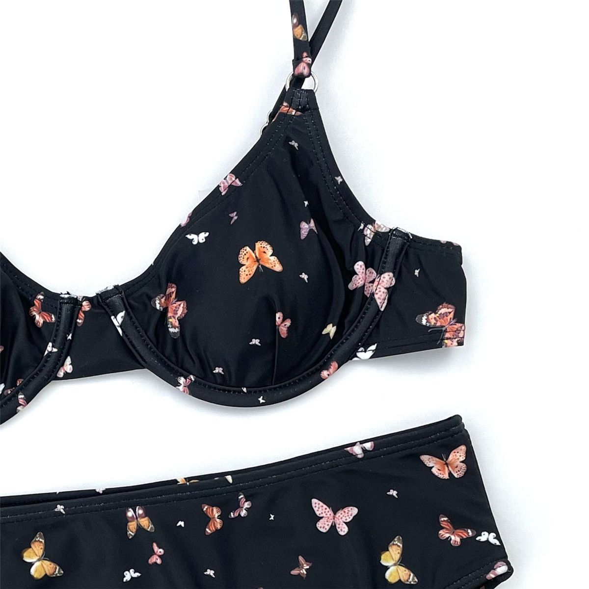 Amazon European and American Foreign trade Women's split swimsuit butterfly printed steel bracket gathered high waist bikini 9980
