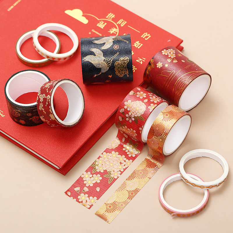 Guofeng bronzing and paper tape adhesive diy hand account wedding decoration stickers 5 rolls Spring Festival series