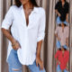 2021 AliExpress wish Amazon explosions autumn simple long sleeve V collar button ladies shirt shirt Women