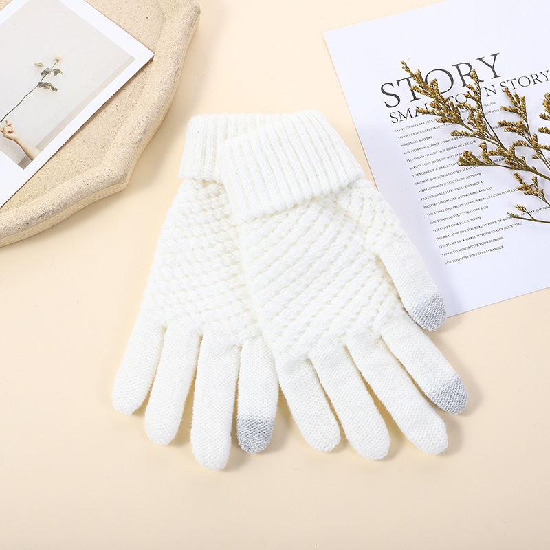 Touch screen gloves knitted jacquard pineapple gloves thickened warm finger men and women foldable non-slip gloves wholesale_voghion.com