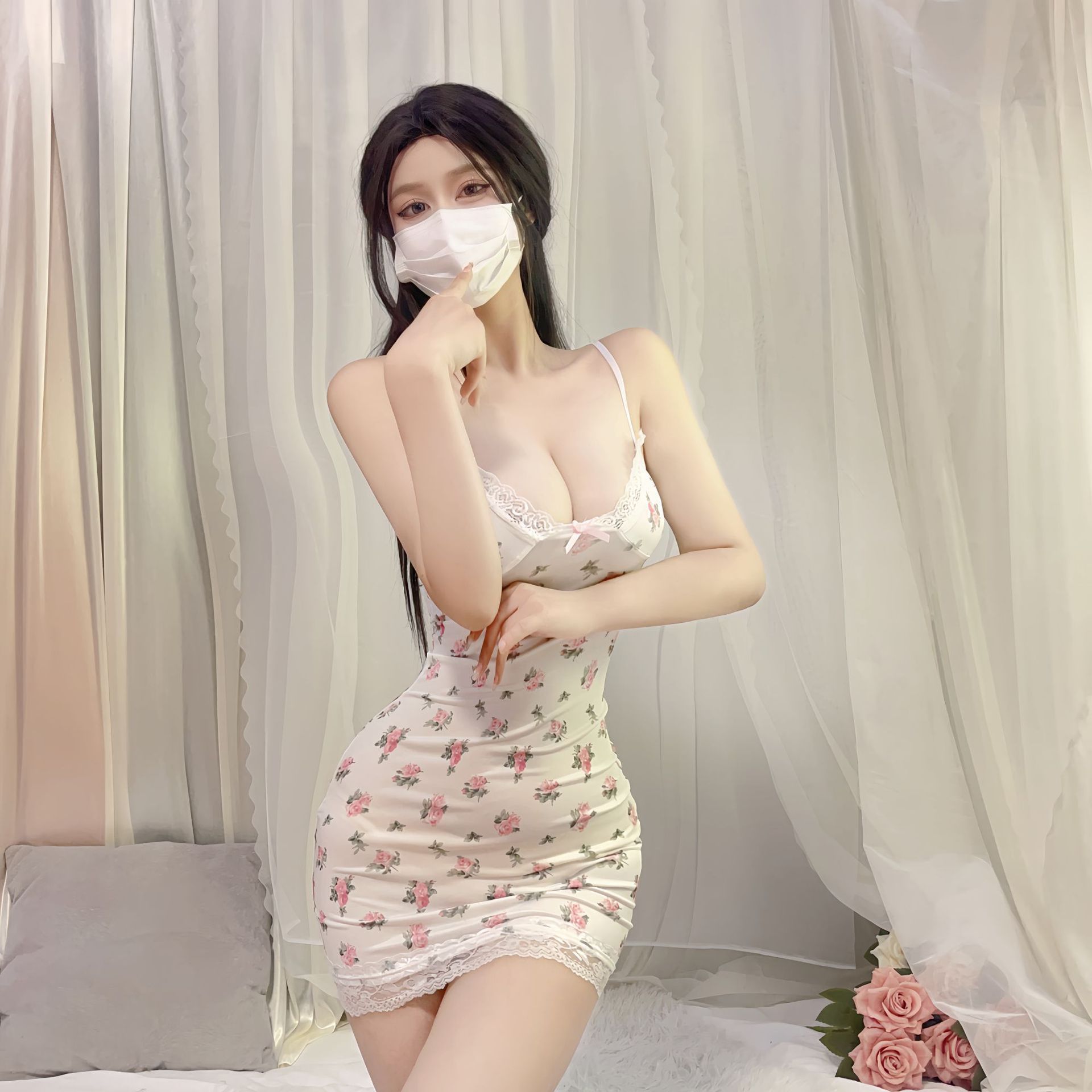 Sexy lingerie small floral contrast color lace stitching sexy low-cut pure desire style sling sheath sexy pure desire style_voghion.com