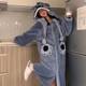 Stitch cartoon couple Net red style pajamas men's and women's autumn and winter coral fleece long nightgown suit men's fleece-lined