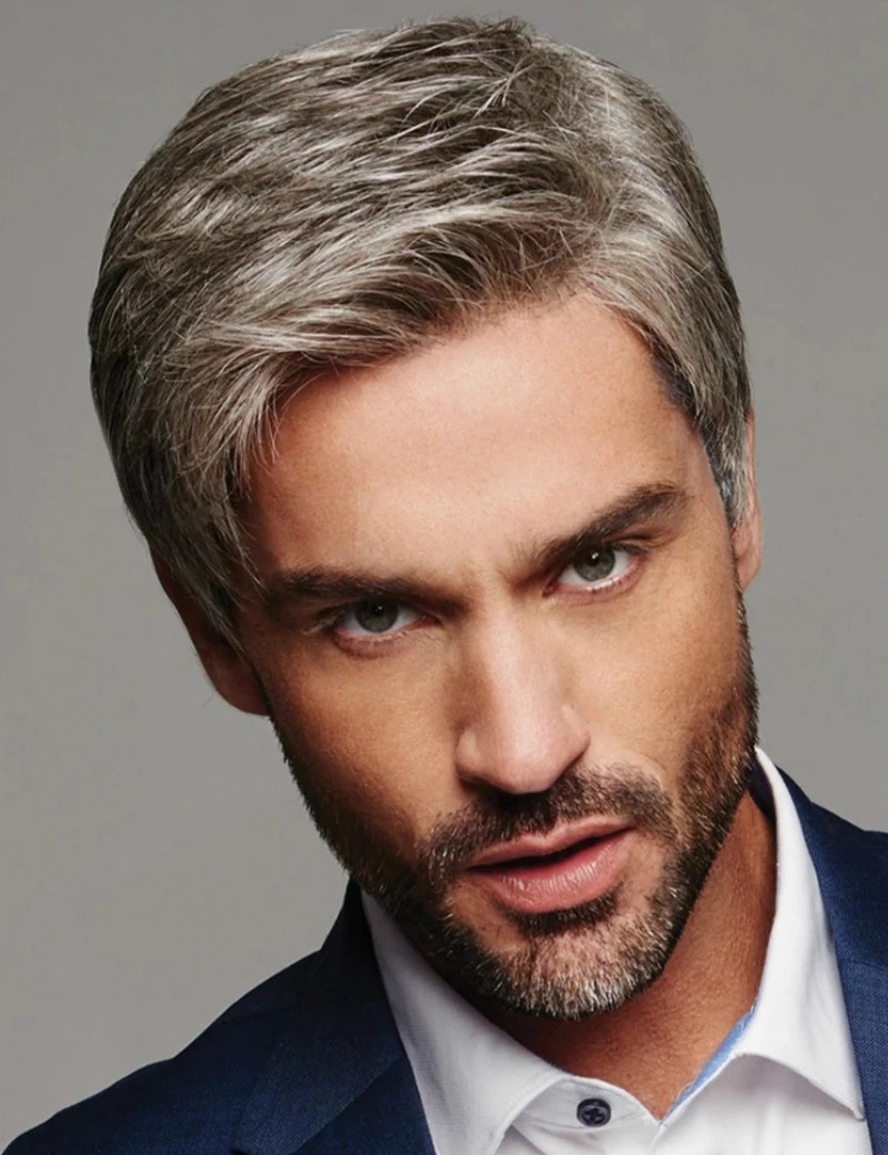 New men's cross-border AliExpress wig European and American brown gray oblique points Factory Direct wig Men