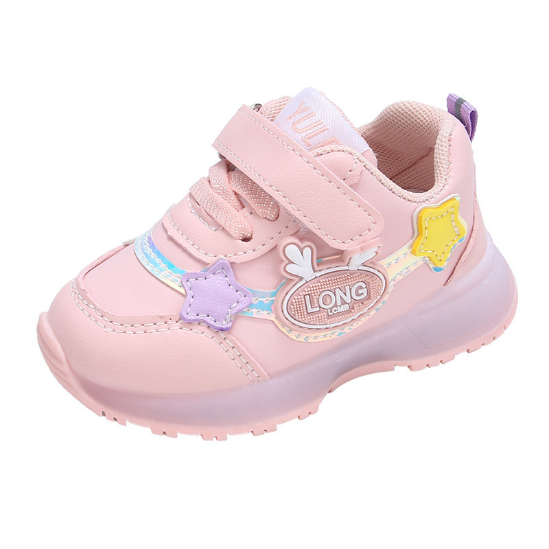 2024 spring and autumn new boys sneaker leather bright lights baby children's shoes women's shoes waterproof running shoes