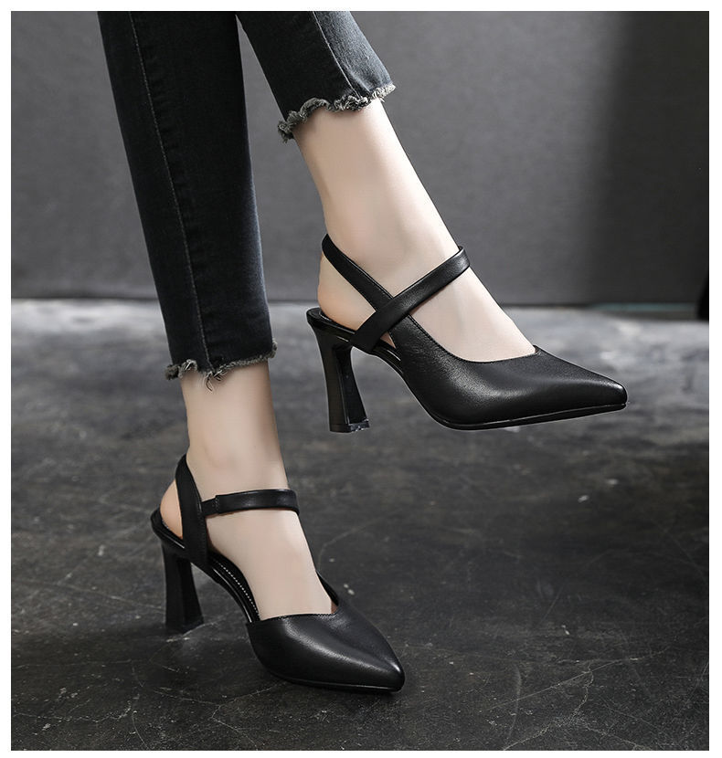 Fashion Single Shoes Sandals Women's Summer 2023 New Spring Chunky Middle Heel Soft Leather Bag Head Fashion Women's Shoes High Heels