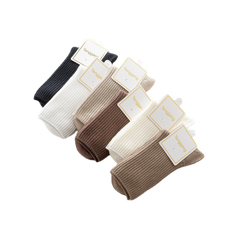 Japanese-style double-needle women's puffy socks, new spring and autumn women's socks, combed cotton women's retro casual long socks, striped socks