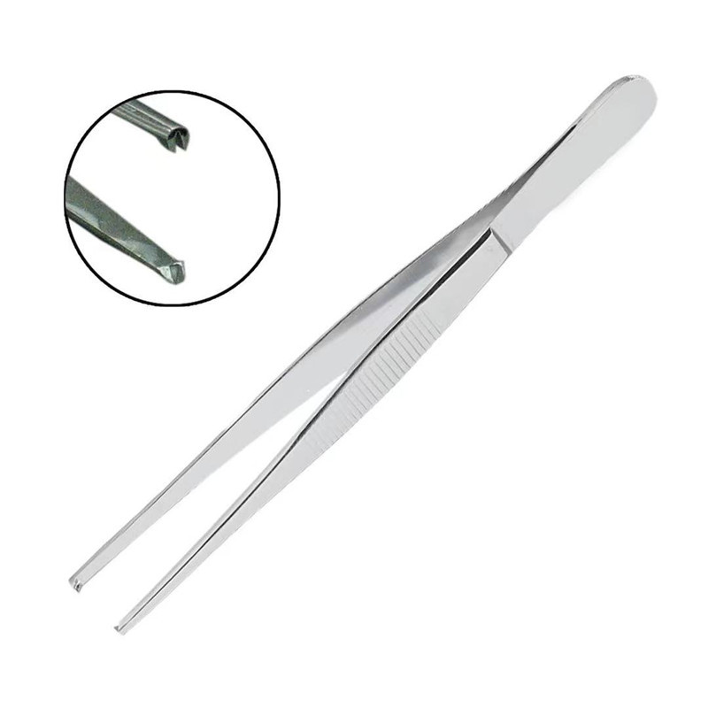 Thickened tissue forceps stainless steel toothed forceps 14cm with hook dressing forceps rat tooth forceps leather forceps clamping forceps with Hook