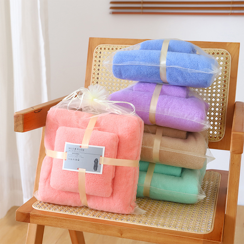 Factory in stock thick towel bath towel child and mother suit warp knitted coral velvet trimming activity gift towel wholesale