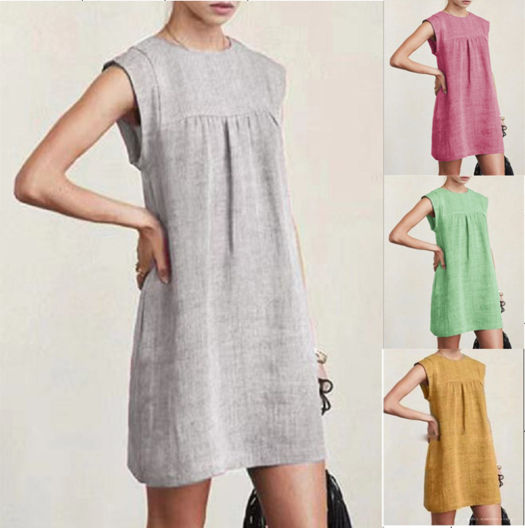 2024 fashion new summer Amazon independent station European and American loose ladies casual cotton linen solid color dress