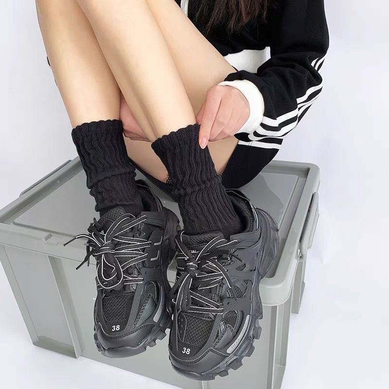 Stacked Socks Women's Middle Thick Needle Black and White Gray Middle Socks Japanese Style Vintage Stocking Trendy All-Match High Waist Internet Popular Men's Socks