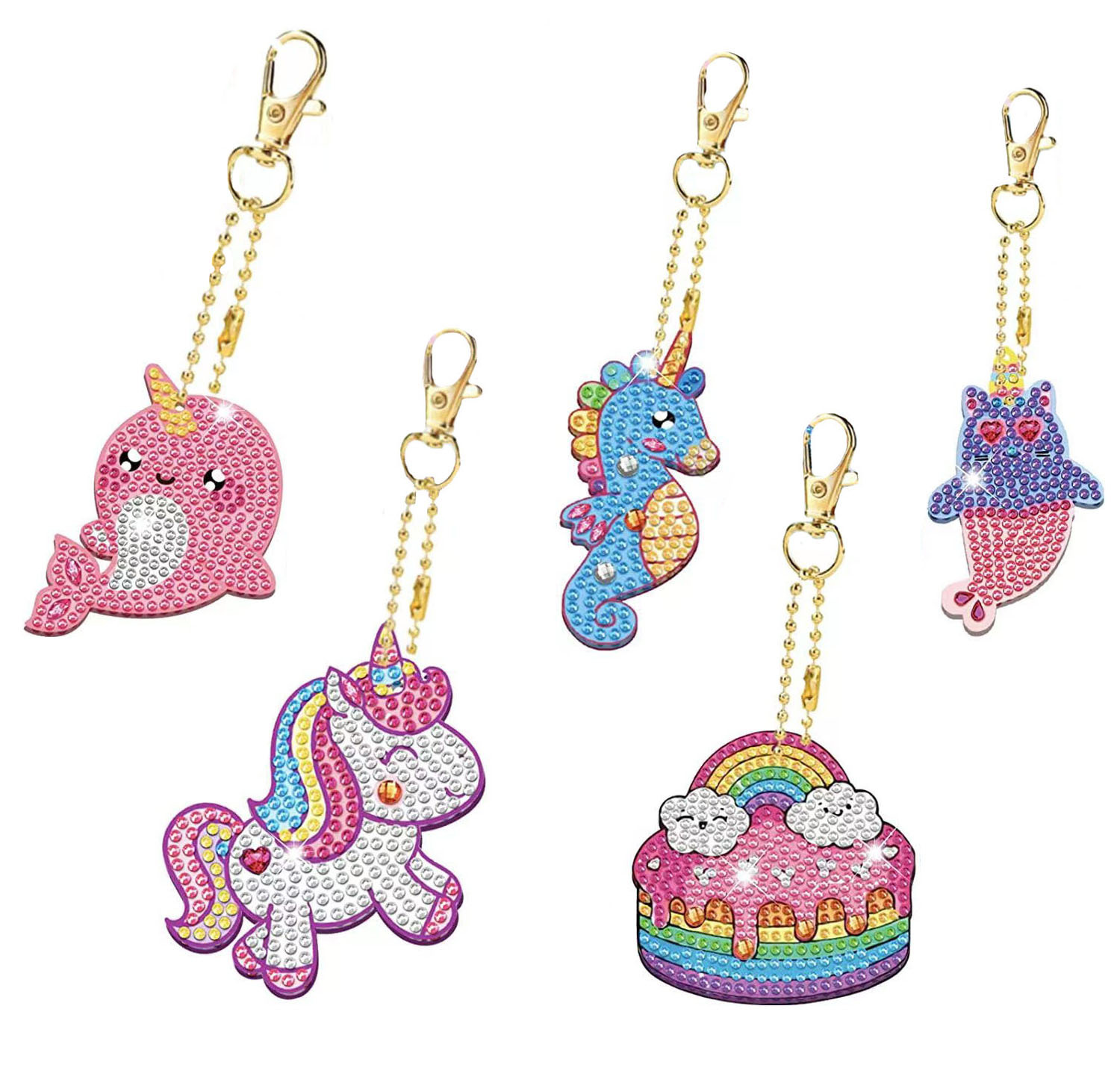 Cross-border dedicated 5D DIY children's diamond painting keychain unicorn rainbow handmade diamond stickers decorative hanging