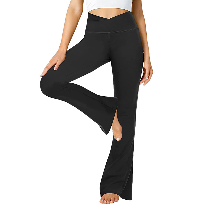 Cross-border Hot Selling European and American Women's Yoga Fitness Wear Yoga Trousers Women's Sports Casual Trousers Cross Waist Flare Pants