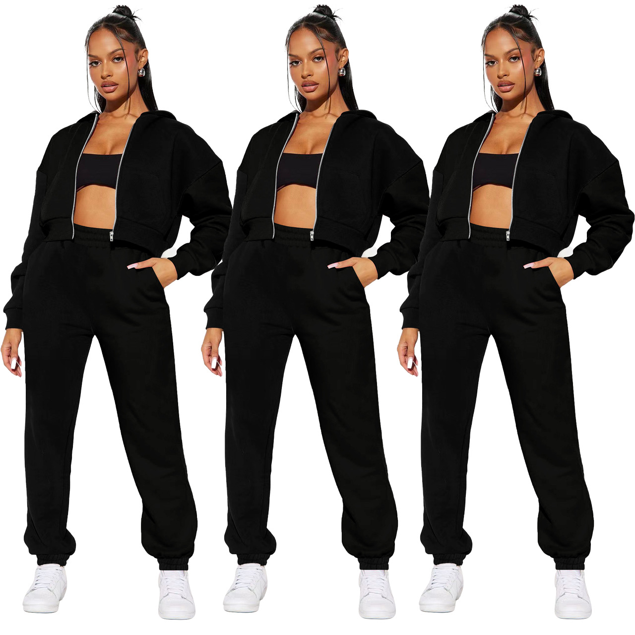 FE282 special price does not return does not change Europe and the United States cross-border women's clothing Amazon fashion casual solid color zipper two-piece set
