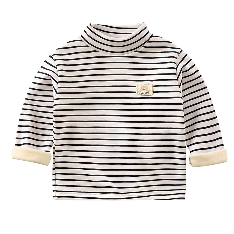 Children's Fleece-lined Base Shirt Autumn and Winter New Thickened Warm Baby's T-shirt Girls' Mid-high Collar Warm Top Children's Wear