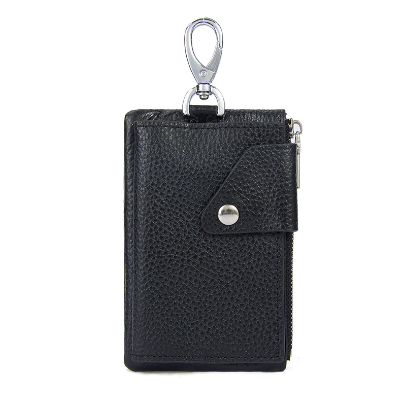 Top Layer Cowhide Key Bag Waist Hanging Hook Lock Key Bag Genuine Leather Zipper Hasp Ultra-Thin Multi-Card Coin Purse Trendy