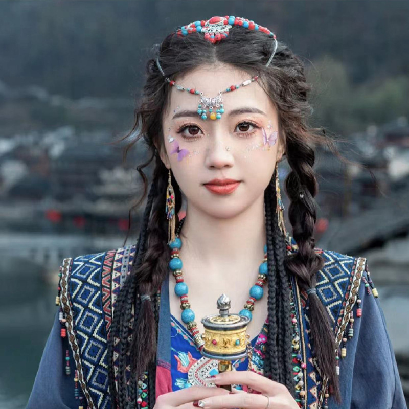 Stirnkette im Stil ausländischer Minderheiten, Kopfkette im tibetischen Stil, böhmische Halskette, Retro-Anzug für Damen, Reisefoto-Kopfbedeckung_voghion.com