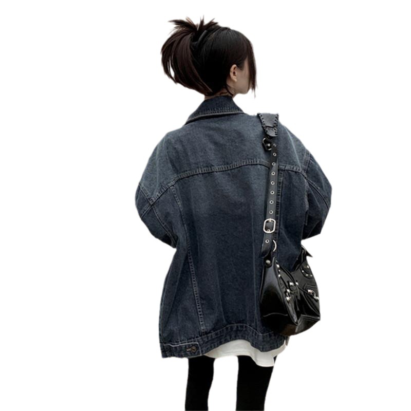 2025 Spring and Autumn New Korean Style Street Style Retro Washed Denim Coat Women's Rust Distressed Denim Loose Trendy