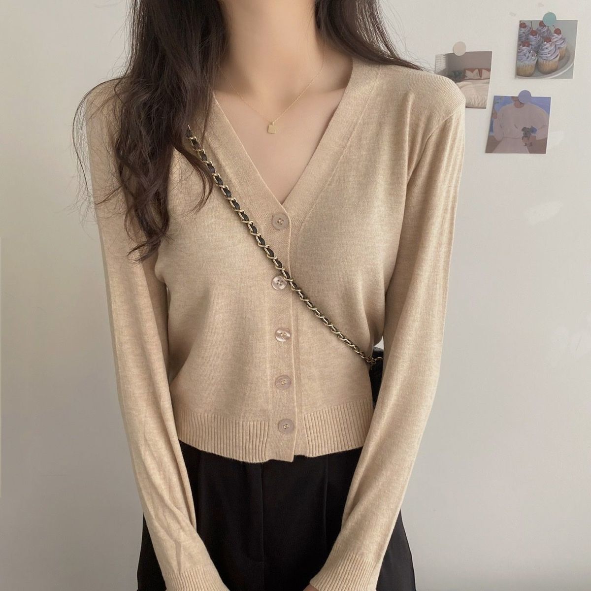 Southeast Asia 2022 New Women's Long-sleeved Sweater All-match Short V-neck Cardigan Coat Women's Sweater Women's Top_voghion.com