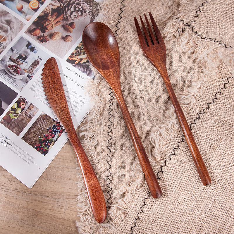 Creative Japanese Tableware Set Phoebe Chopsticks Knife, Fork and Spoon Four-piece Set Wooden Simple Chopsticks and Spoon Set