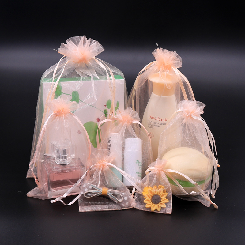 Solid Color Transparent Mesh Bag Beam Drawstring Mesh Bag Gift Packaging Bag Breathable Storage Bag Mask Cosmetic Bag