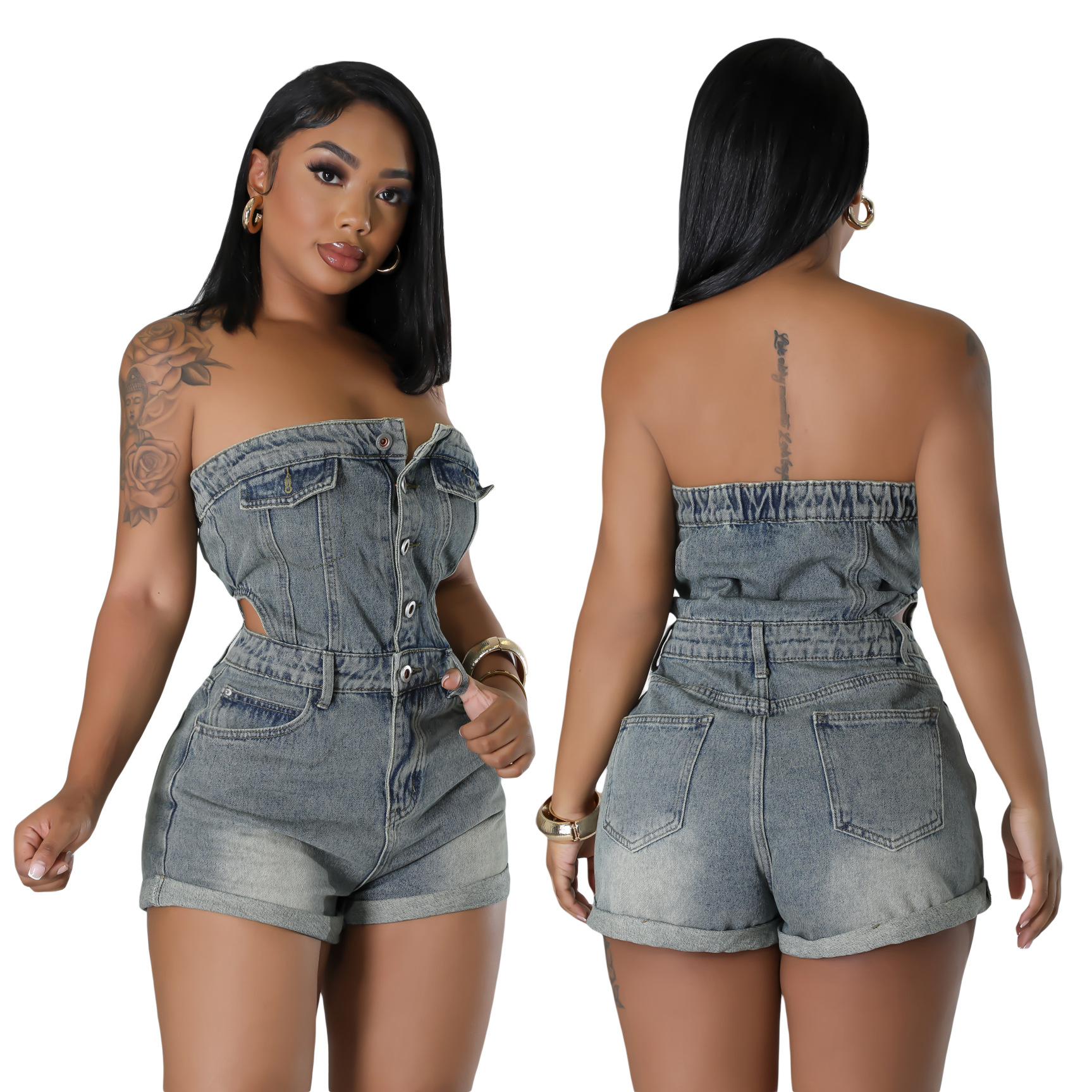 6984 New European and American Casual Fashion Strapless Women's Slim Denim Pants