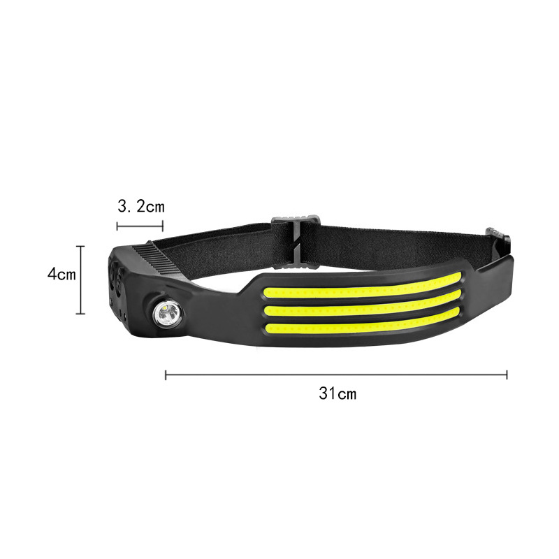 New waving induction COB headlight tri-color dimming riding light Type-c rechargeable portable outdoor running light
