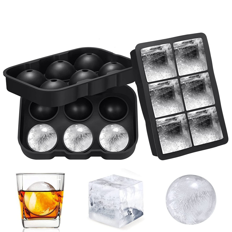 Factory sells food grade 4 balls 6 Square 6 Balls 8 grid silicone ice cube Skull Ice Cube mold with cover silicone ice cube