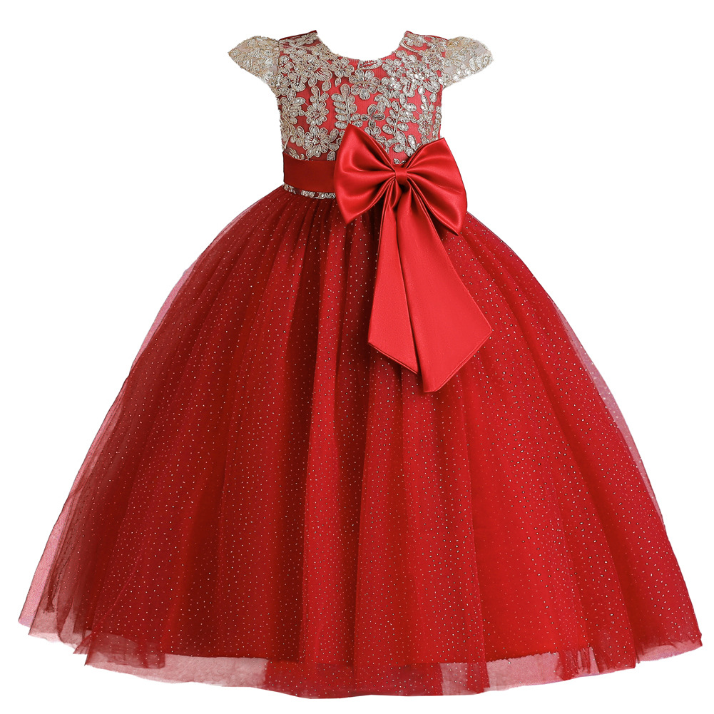 European and American Girl's Dress Large Children's Sleeveless Sequin Wedding Dress Flower Girl's Table Performance Princess Dress Long Dress