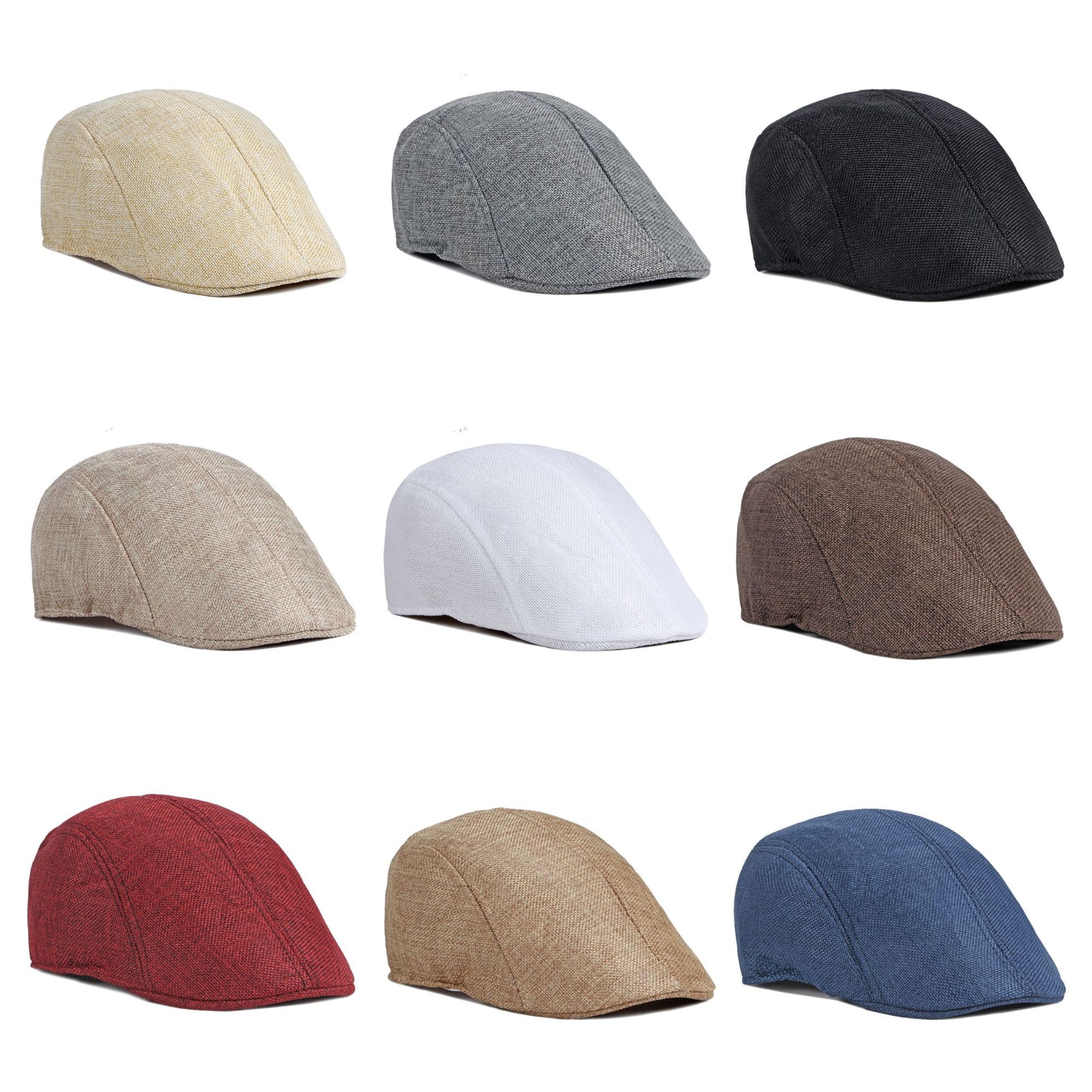 Hat Men's Simple Light Panel Imitation Hemp Beret British Retro Summer Breathable Duck Tongue Forward Cap Middle-aged and Elderly Hat