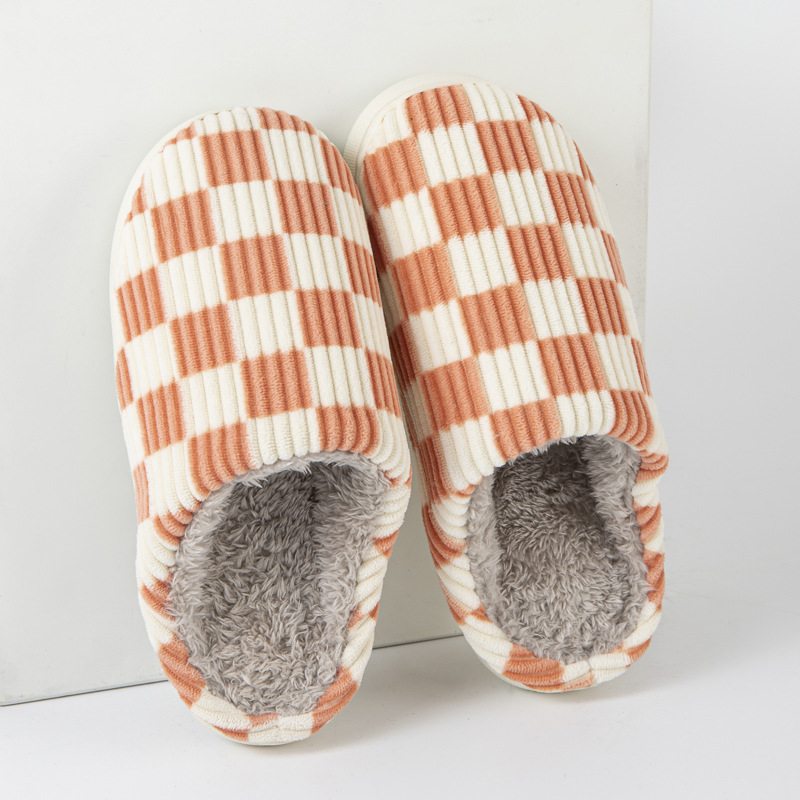 Amazon Internet red popular checkerboard cotton slippers spot non-slip thickened home classic plaid wholesale cotton shoes