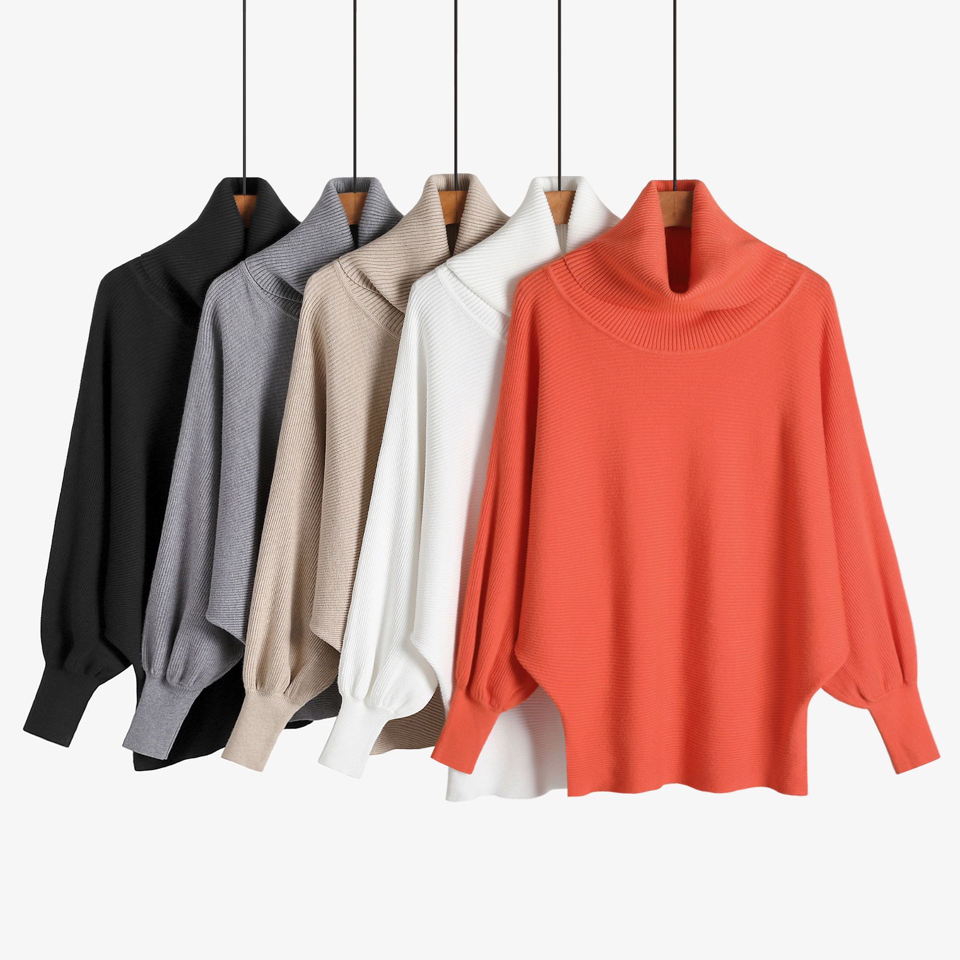2023 cross-border Amazon autumn and winter New Loose Women's irregular lantern sleeve plus size batwing shirt pile collar sweater