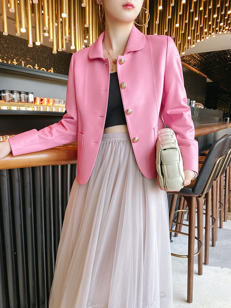Designer 2023 New First Layer Sheepskin Genuine Leather Women's Short Chanel Style Motorcycle Fur Jacket