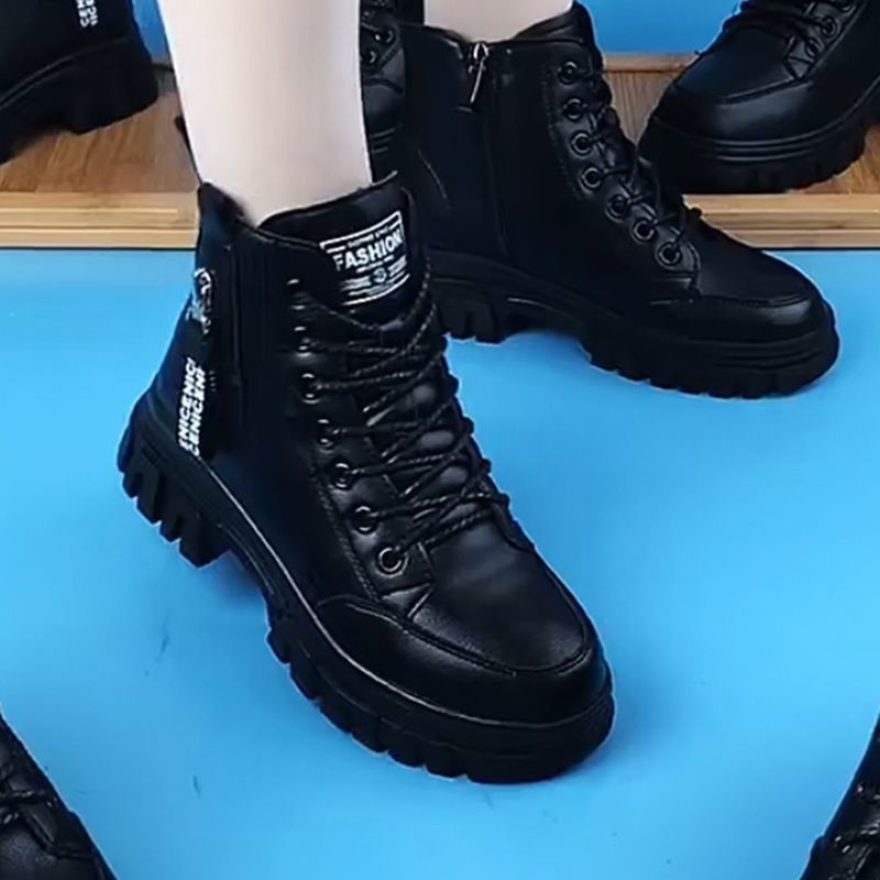 Soft leather Martin boots Women's 2023 autumn and winter New plus velvet comfortable all-match short boots British wind women's boots cotton boots wholesale